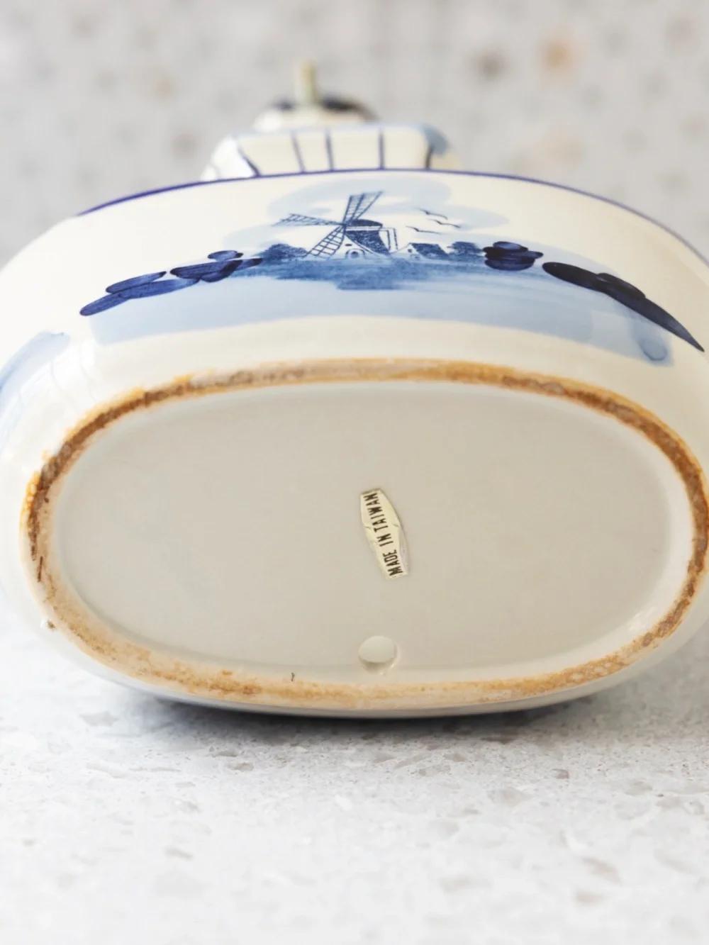 Vintage Delft-style Blue White Ceramic Windmill Planter 7